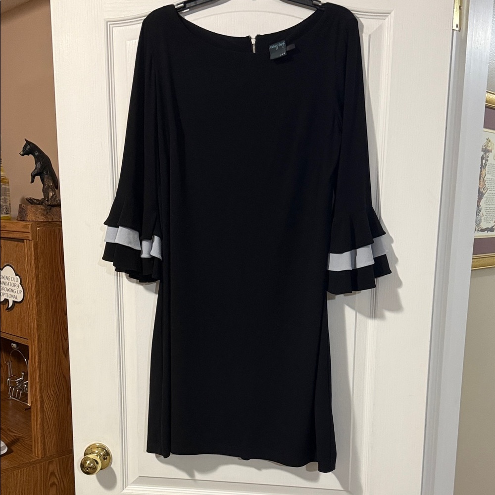 Gabby Skye Elegant Black Dress with White Ruffle Accents